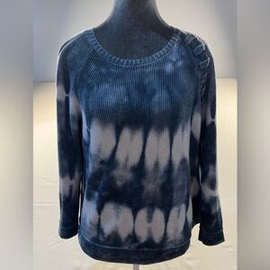 NIC+ZOE Braided Dreams Tie Dye Blue Cotton Blend Knit Sweater